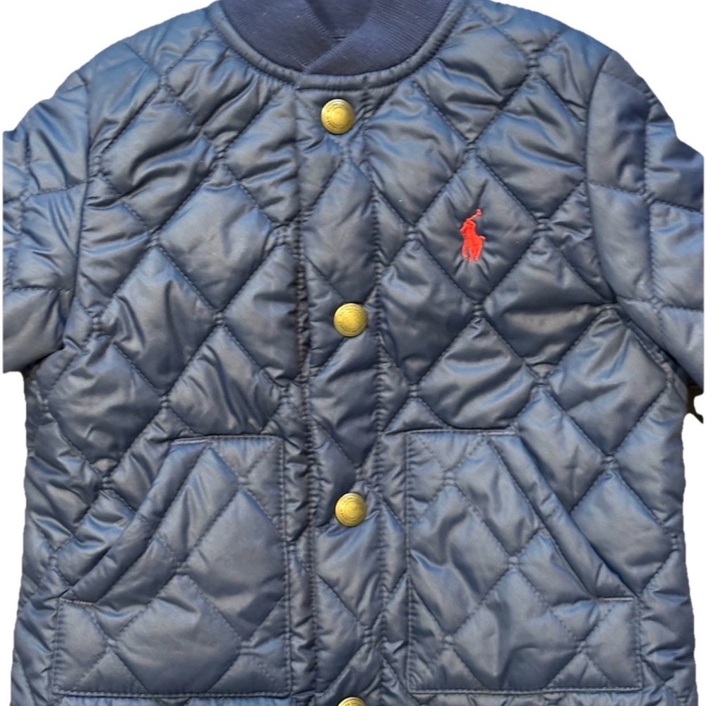 Polo Ralph Lauren Navy Blue Quilted Jacket Red Pony Logo Baby Child Size 9 Mo - Picture 3 of 5